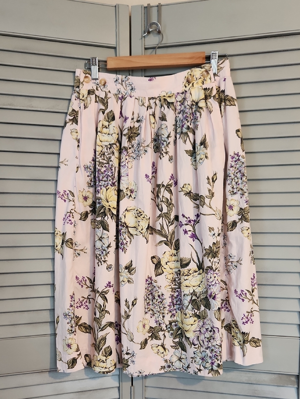 Land's End Floral Cottagecore Skirt 100% Cotton Side Pockets Spring Summer